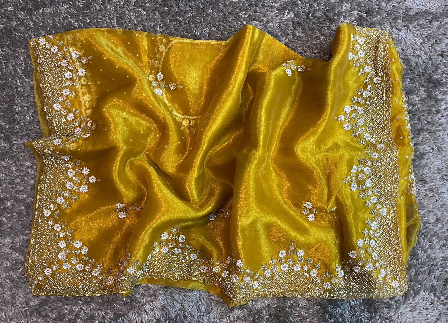 Handworked Tissue organza saree in triangle motif