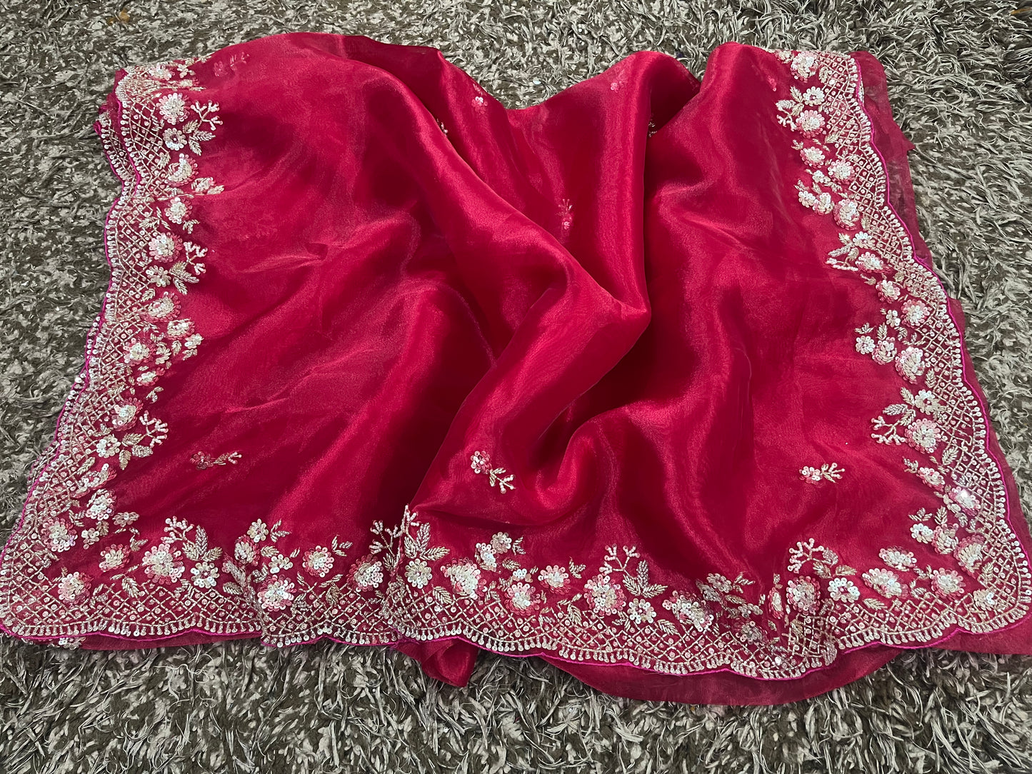 Hand worked Tissue Organza sarees fully stitched without stone work