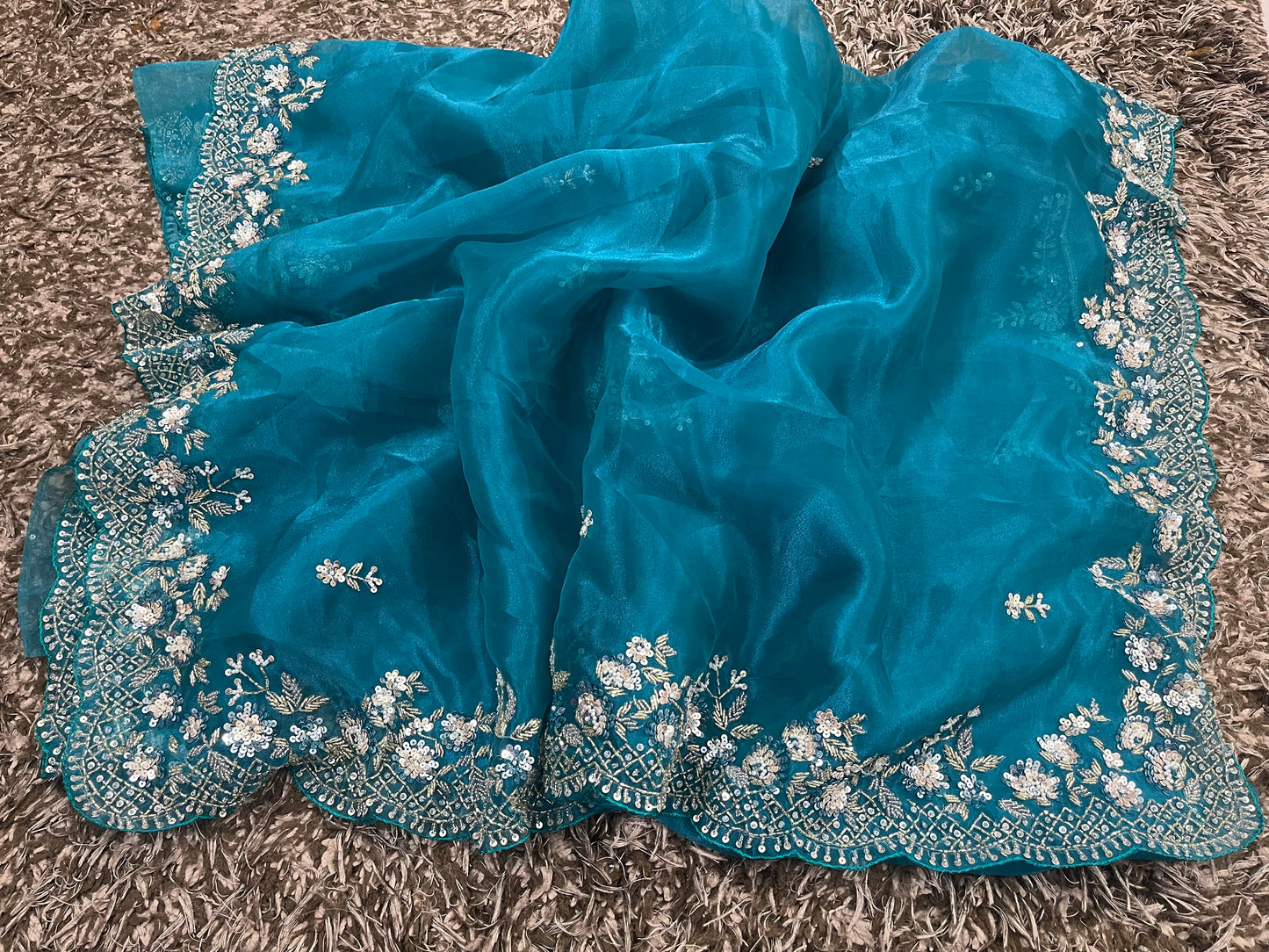 Hand worked Tissue Organza sarees fully stitched without stone work