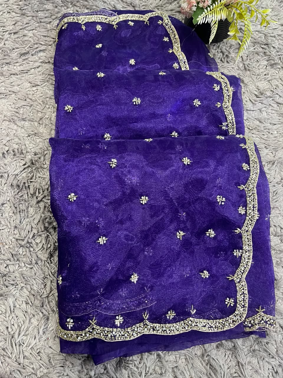 Handworked Tissue Organza sarees with allover Floral Butta