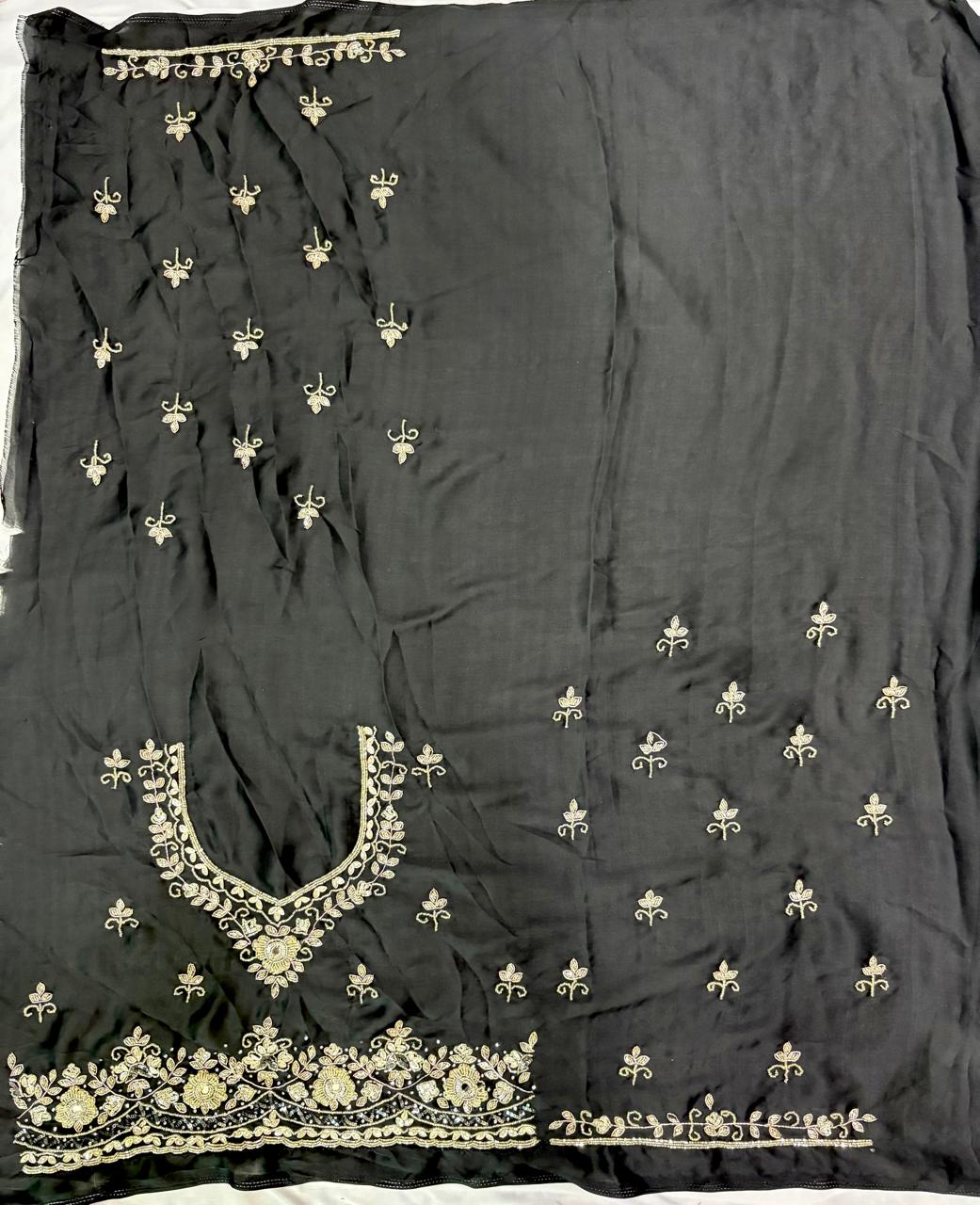 tulip handwork premium satin saree