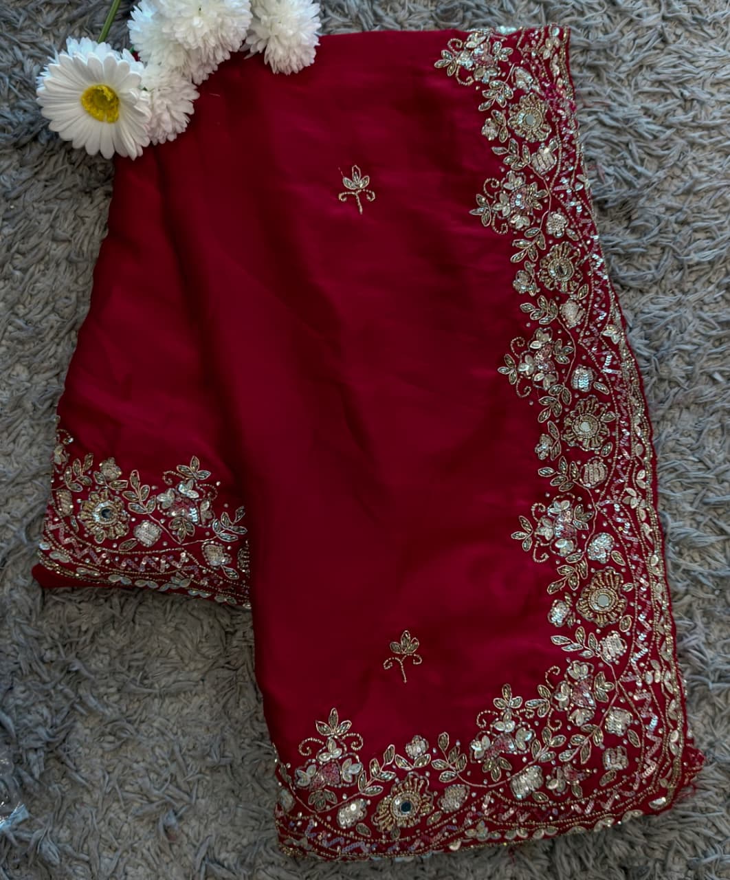 tulip handwork premium satin saree
