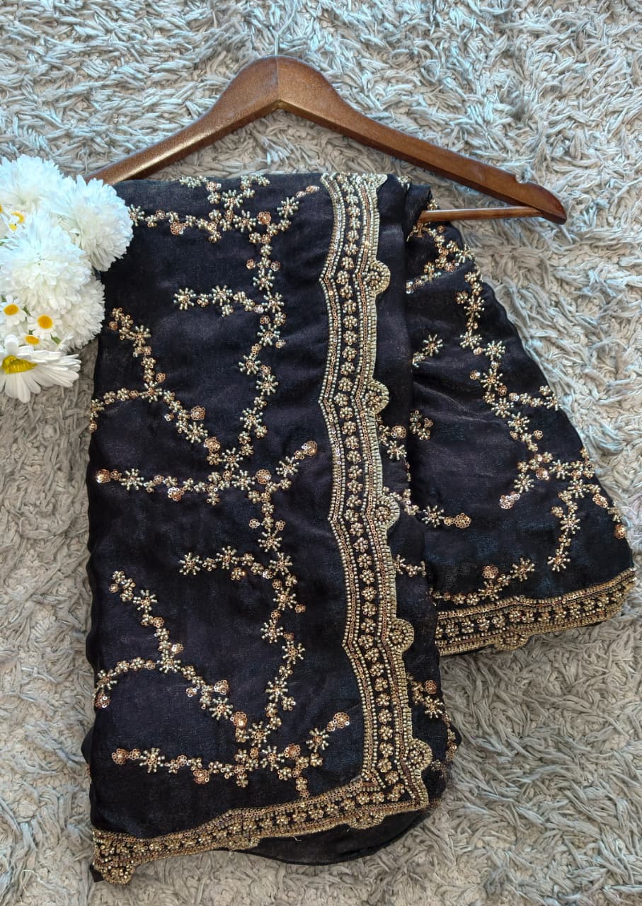 Sitara Fendy Satin Saree in heavy border and full sleeve blouse piece
