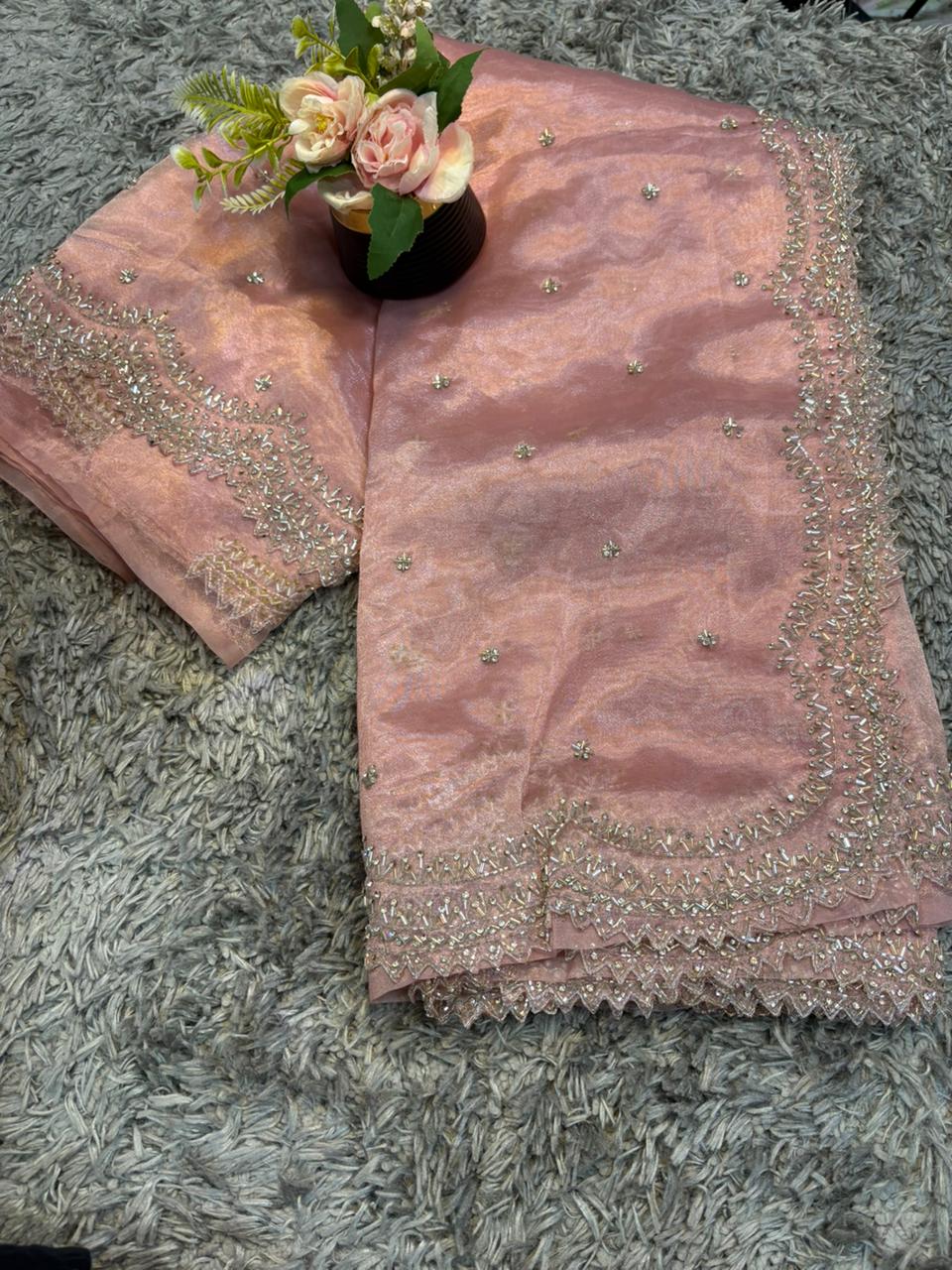 Dhamaka Tissue Organza saree in cutwork border