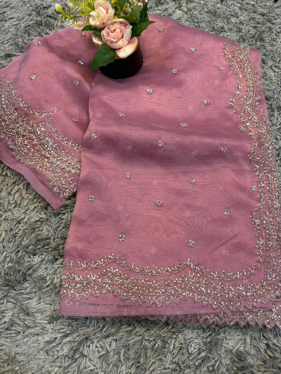 Dhamaka Tissue Organza saree in cutwork border