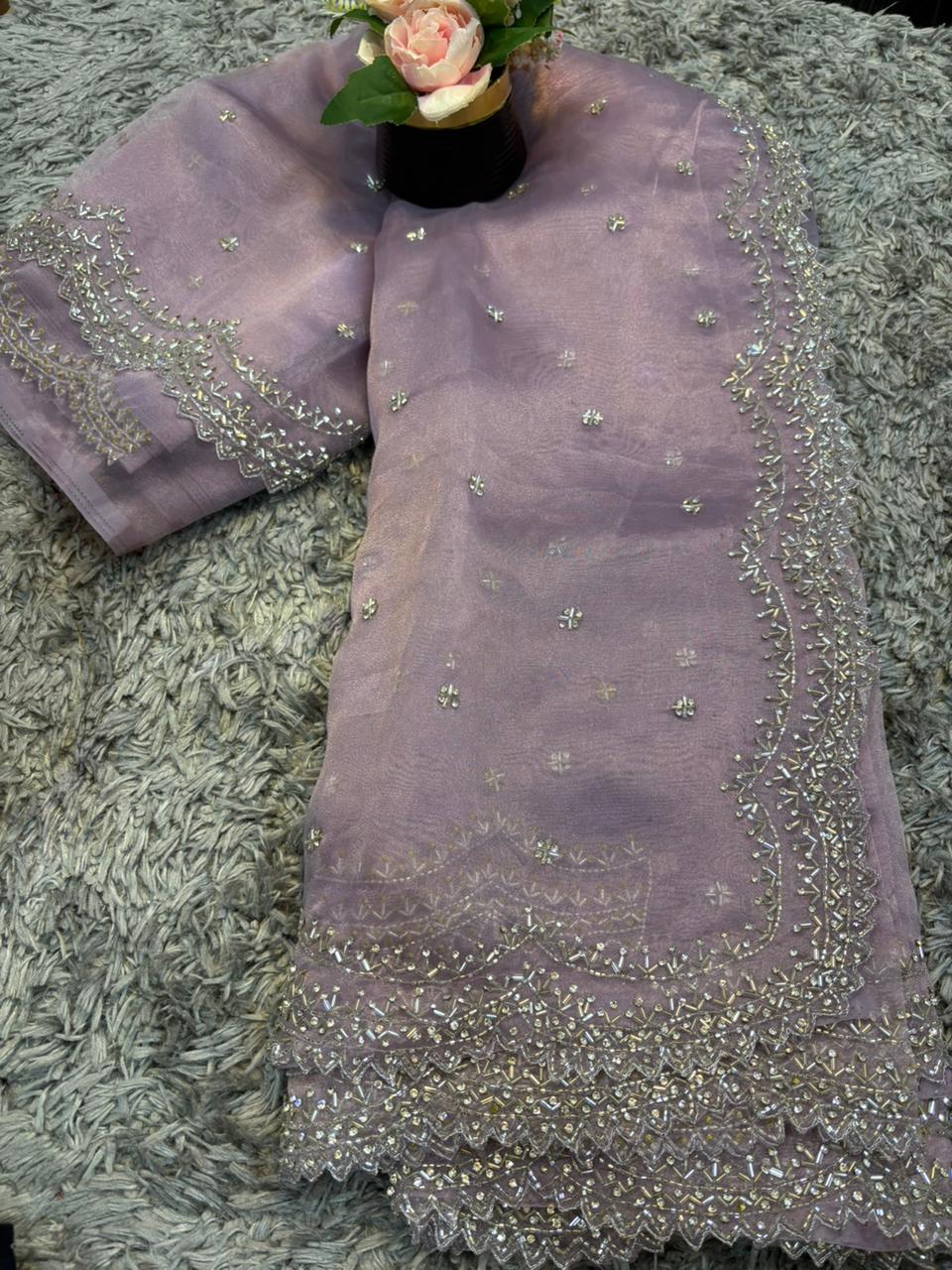 Dhamaka Tissue Organza saree in cutwork border