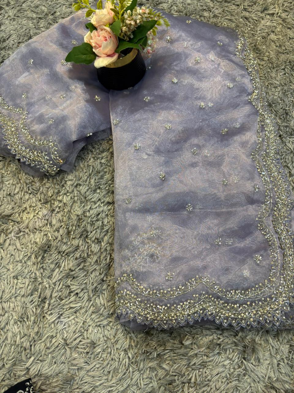 Dhamaka Tissue Organza saree in cutwork border