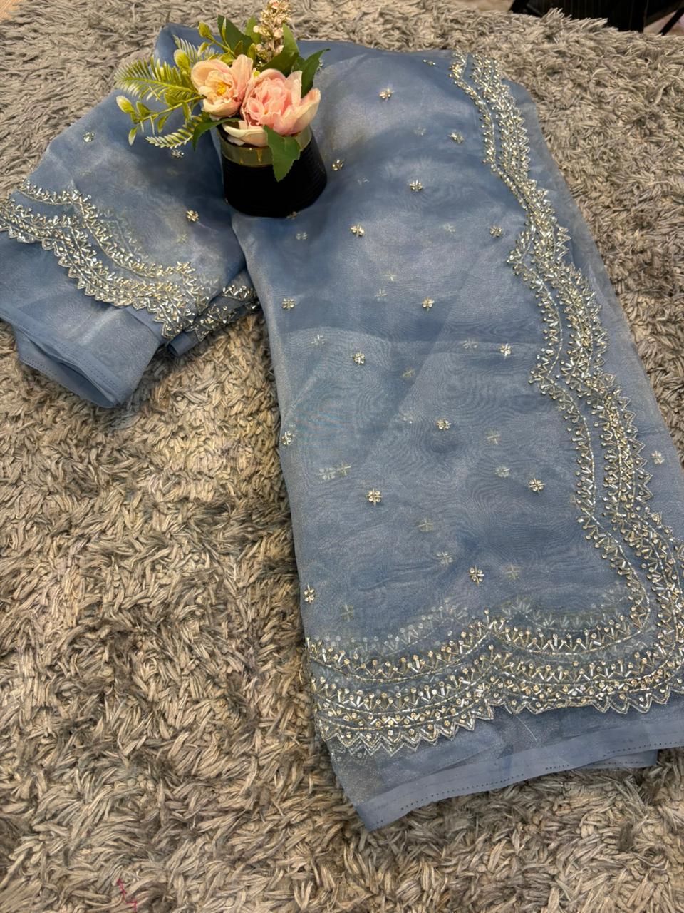 Dhamaka Tissue Organza saree in cutwork border