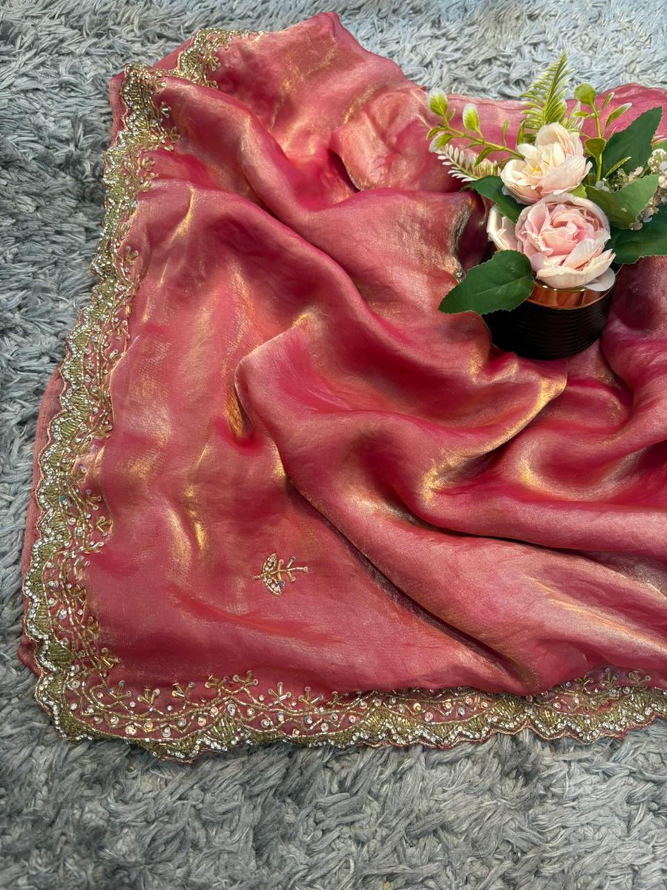 Dipika Velvet Satin Saree – Hand-worked Fendy Satin with Slick Border