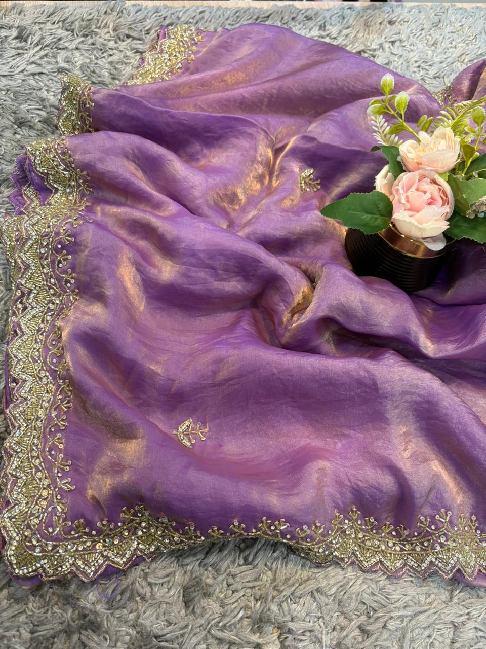 Dipika Velvet Satin Saree – Hand-worked Fendy Satin with Slick Border