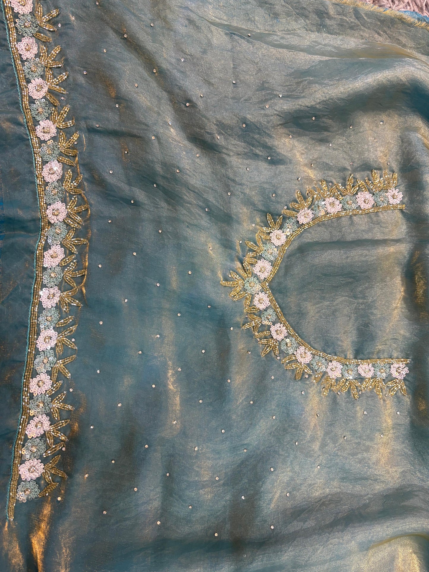Exclusive Velvet Satin Saree with Hand-worked Triangle Motif