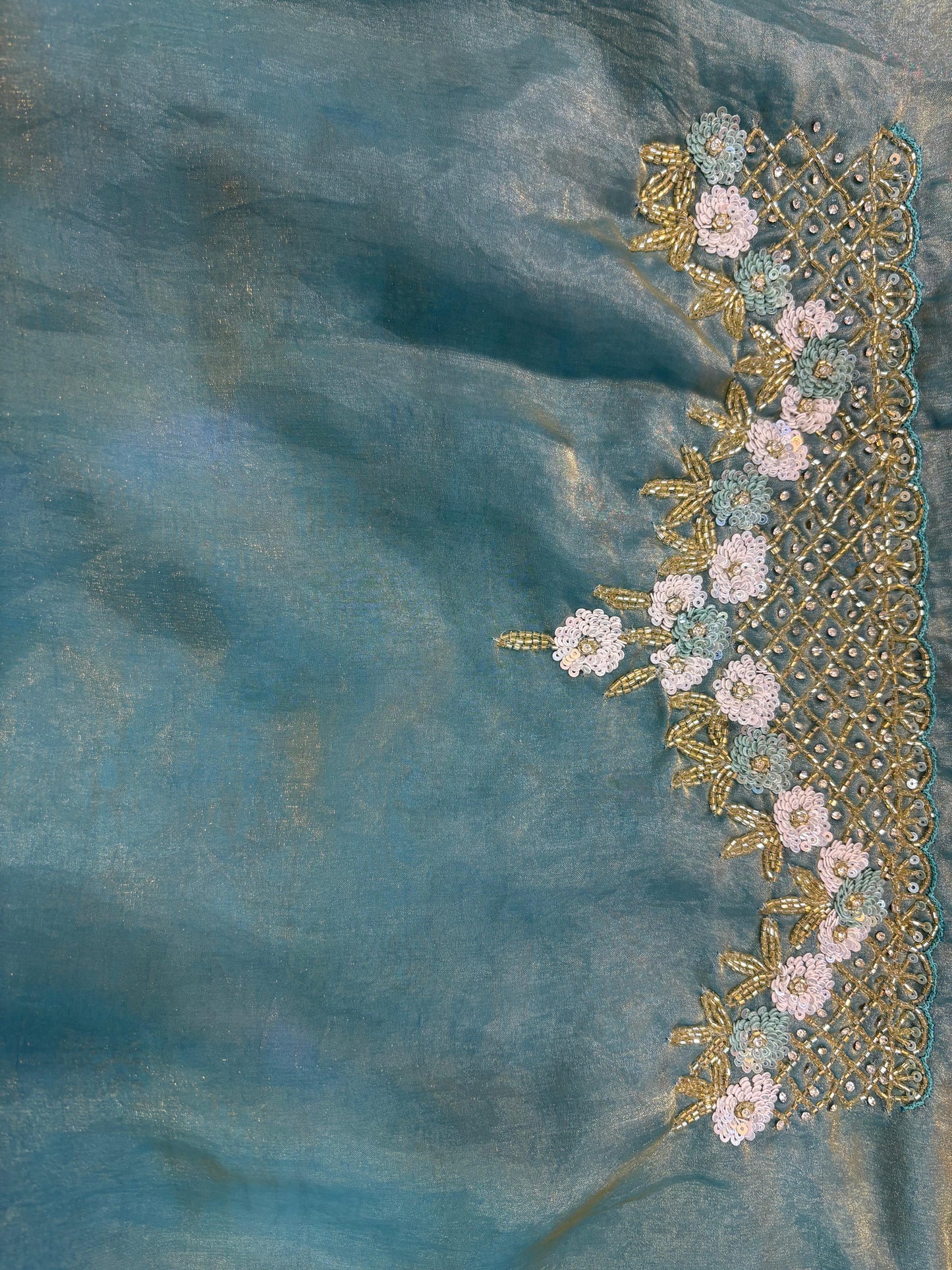 Exclusive Velvet Satin Saree with Hand-worked Triangle Motif