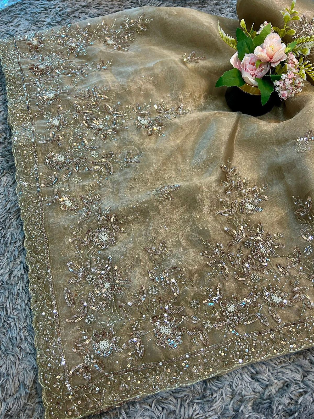 Rajrani Tissue Organza Saree – Regal Handcrafted Grandeur