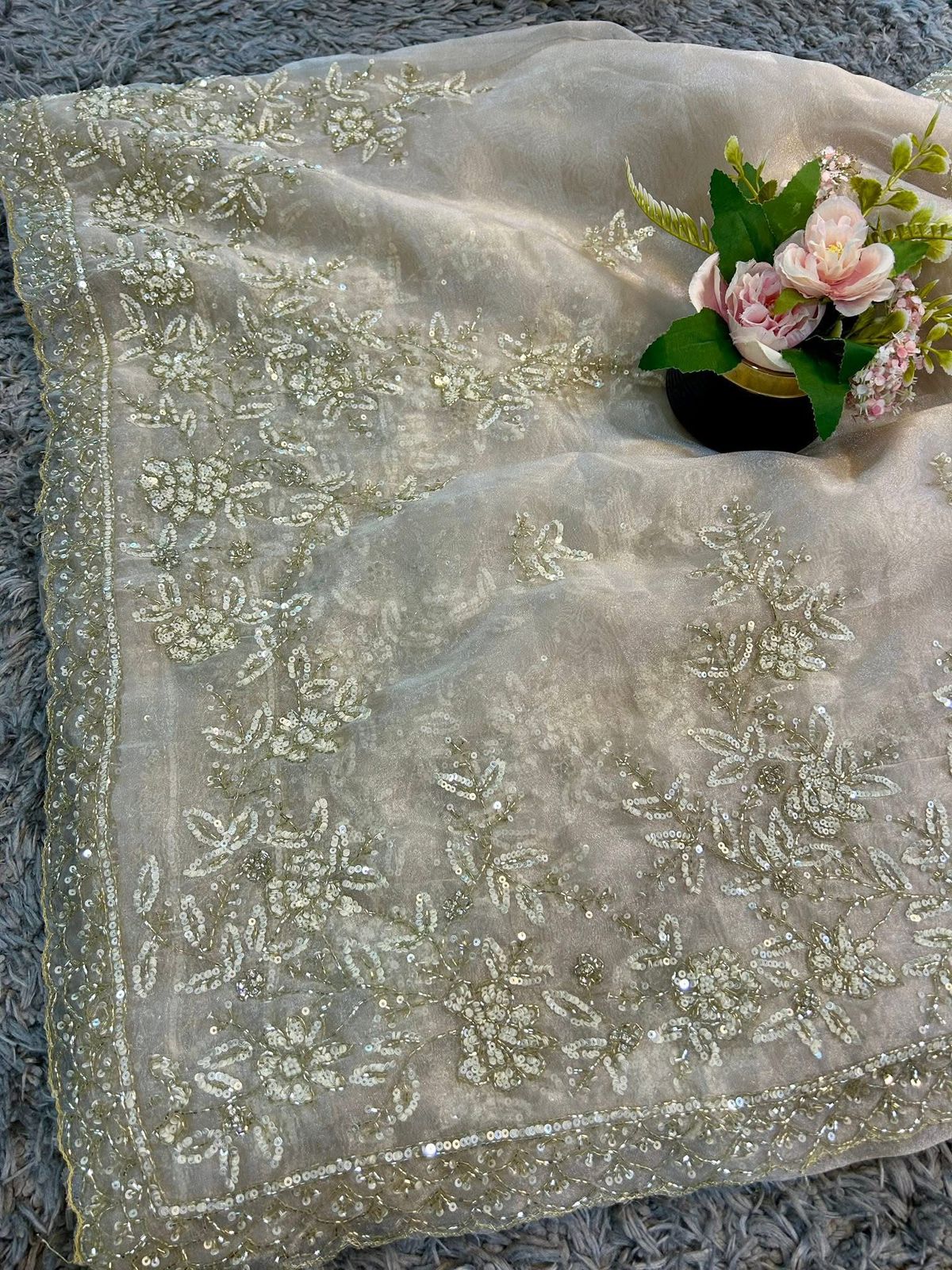 Rajrani Tissue Organza Saree – Regal Handcrafted Grandeur