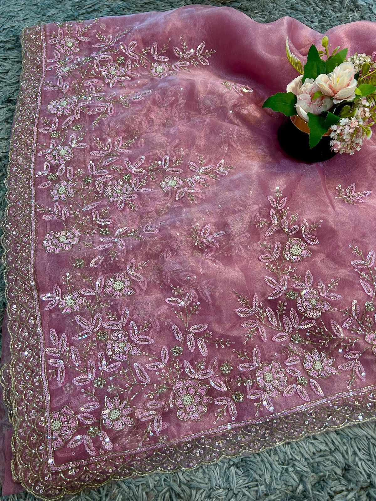 Rajrani Tissue Organza Saree – Regal Handcrafted Grandeur