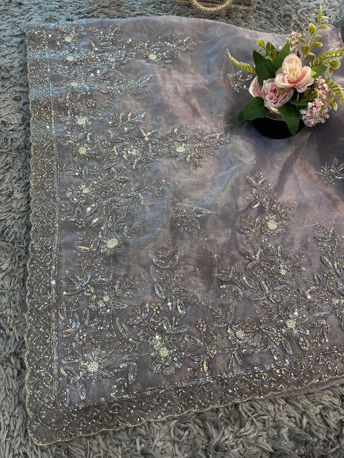 Rajrani Tissue Organza Saree – Regal Handcrafted Grandeur