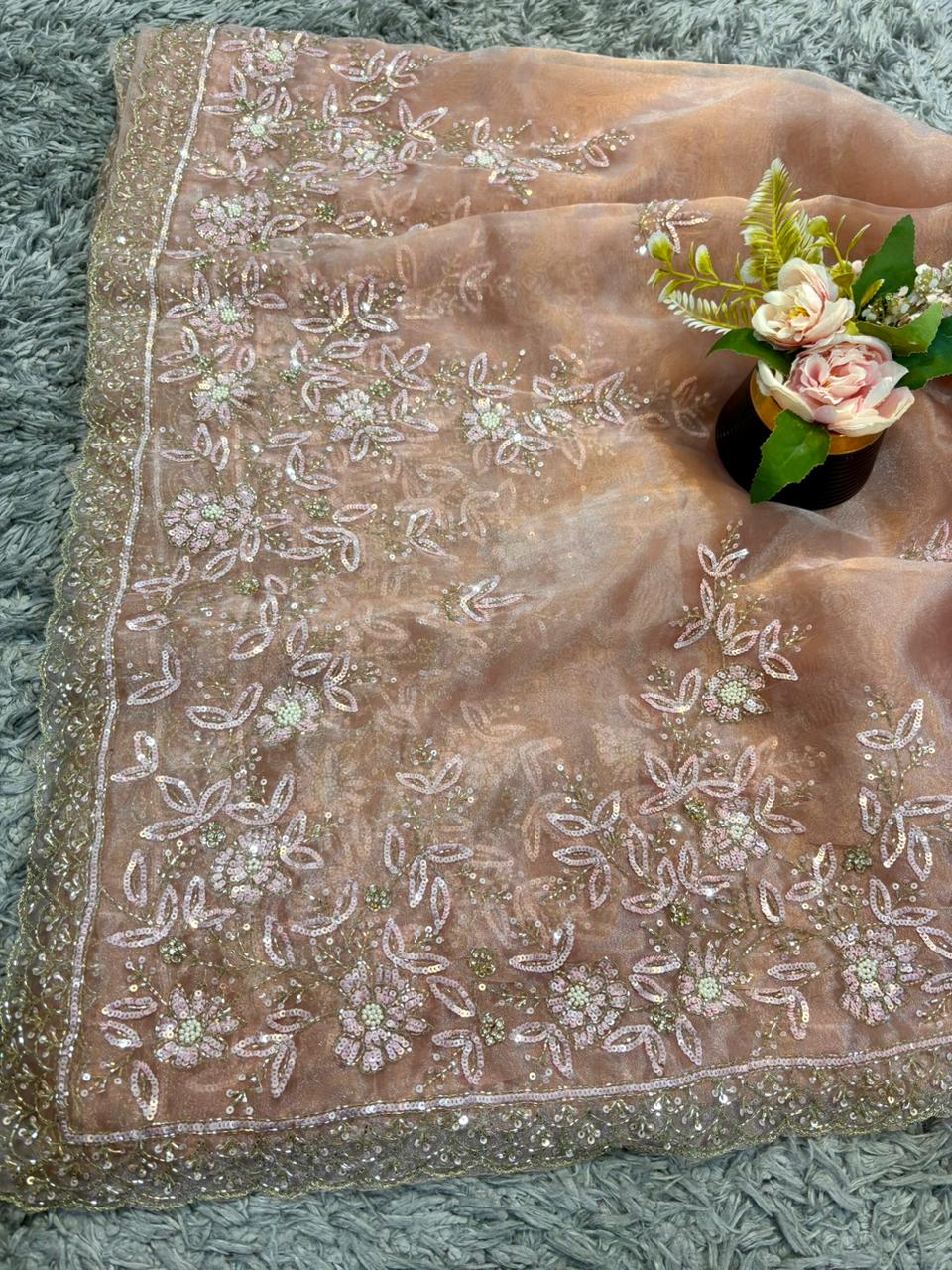 Rajrani Tissue Organza Saree – Regal Handcrafted Grandeur