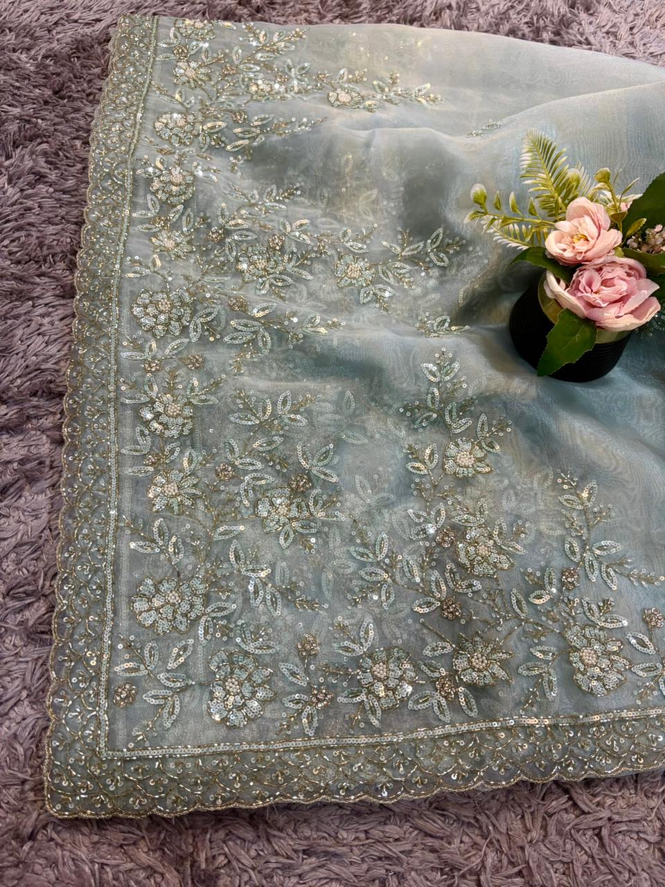 Rajrani Tissue Organza Saree – Regal Handcrafted Grandeur