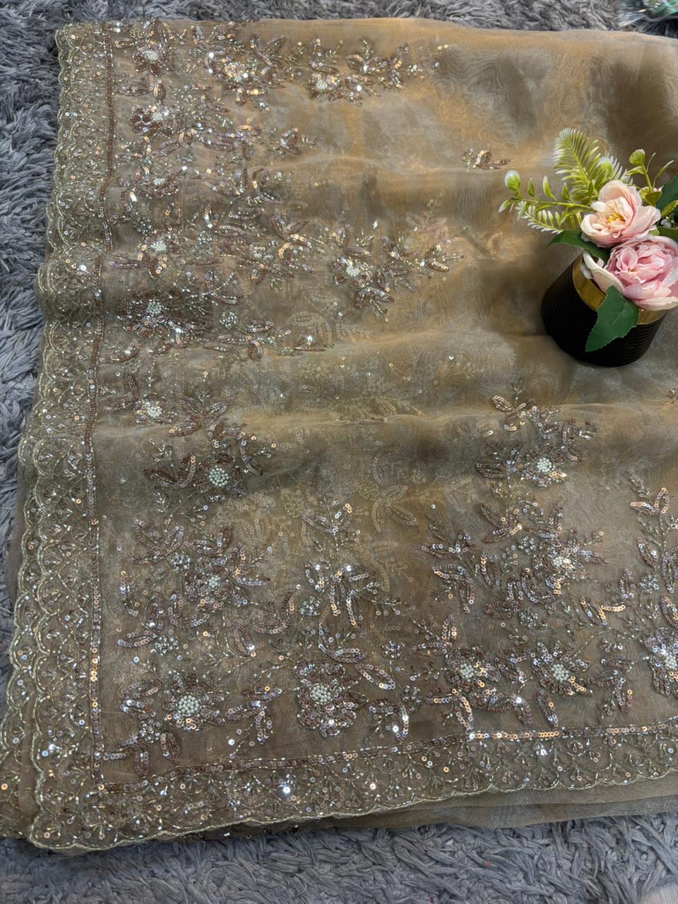 Rajrani Tissue Organza Saree – Regal Handcrafted Grandeur