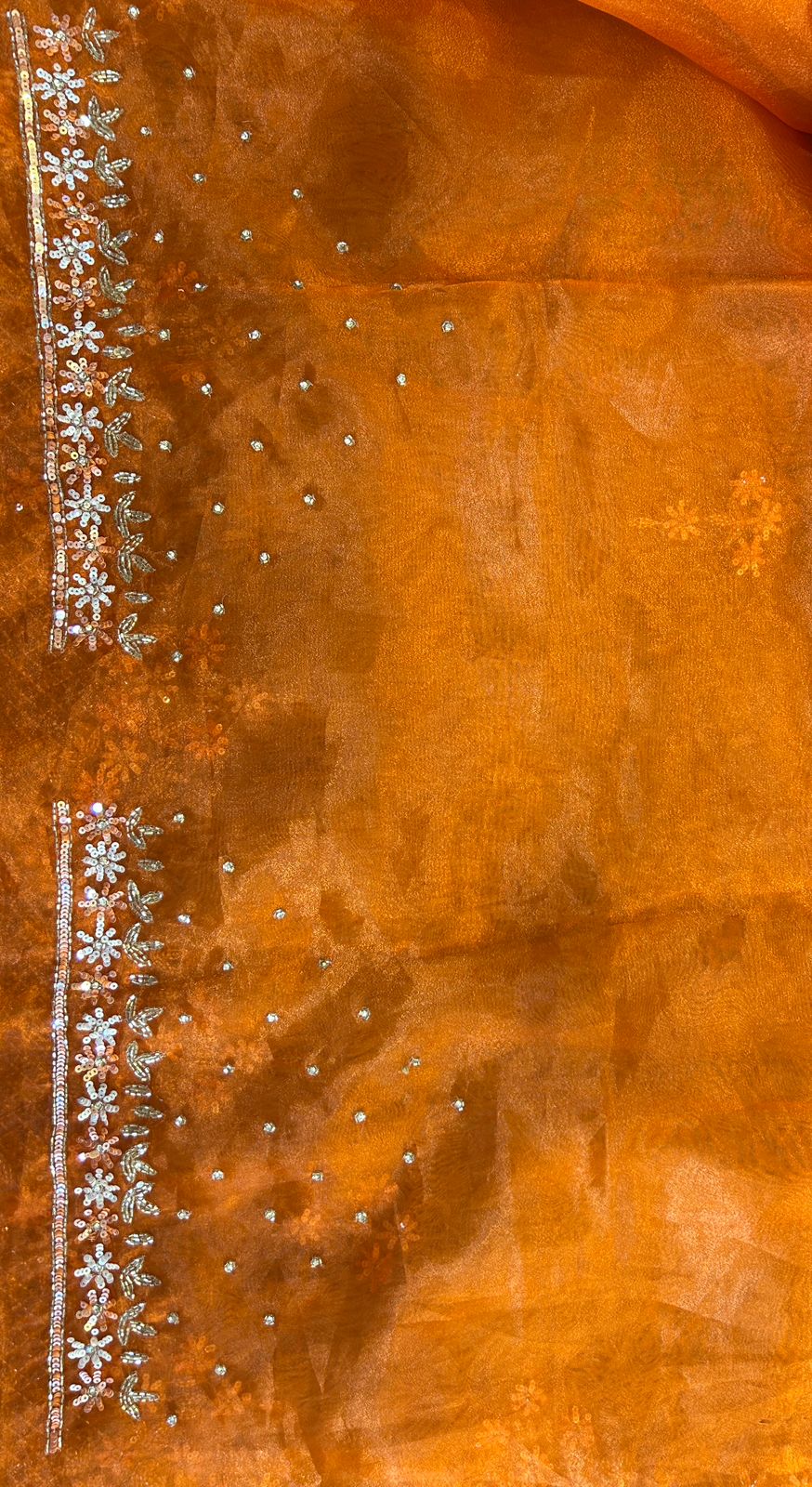 Handworked Tissue organza saree in triangle motif