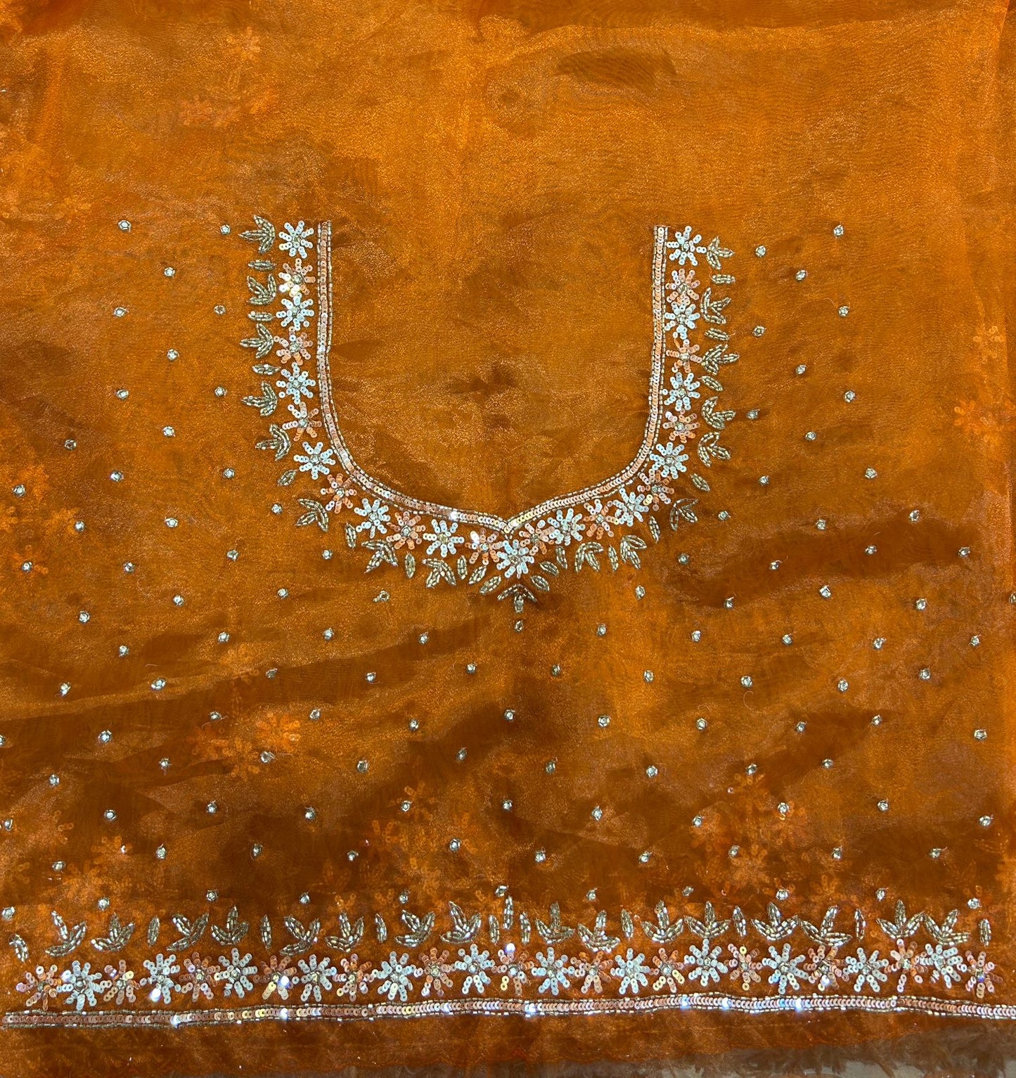 Handworked Tissue organza saree in triangle motif