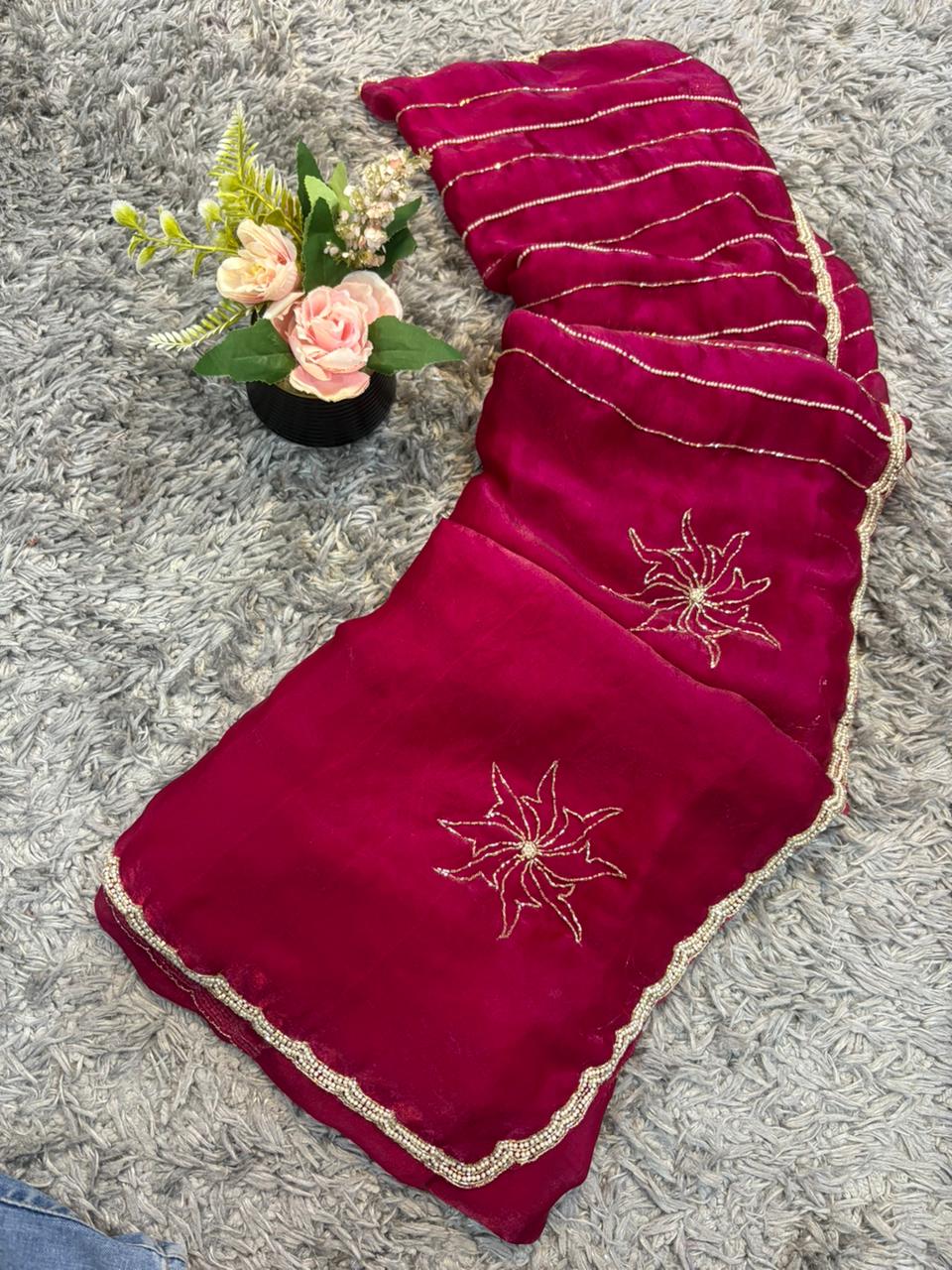 Pihu Velvet Satin Saree – Rich Satin Finish, Hand-Elegance