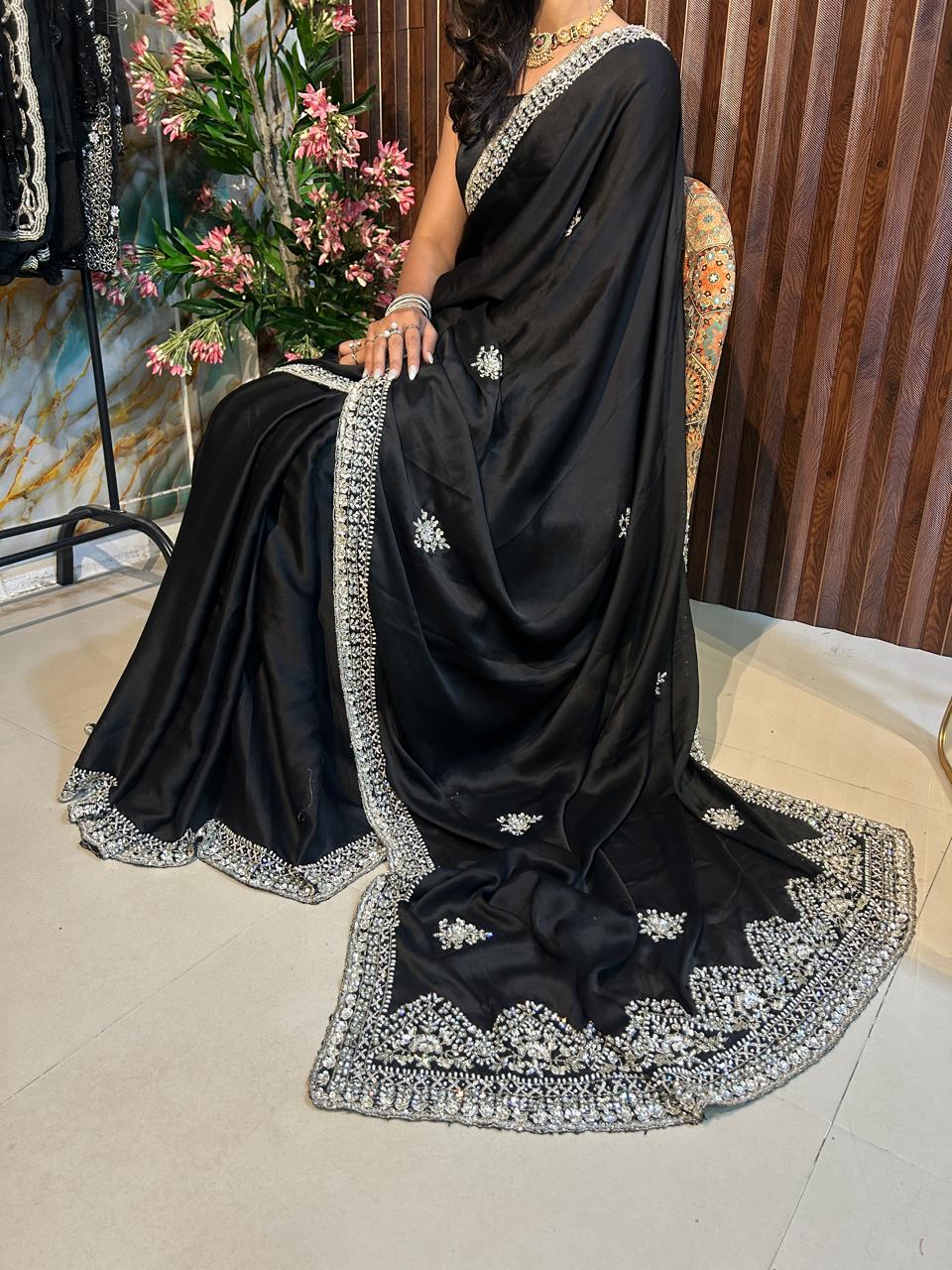 Lily Premium Satin Saree with exclusive handwork
