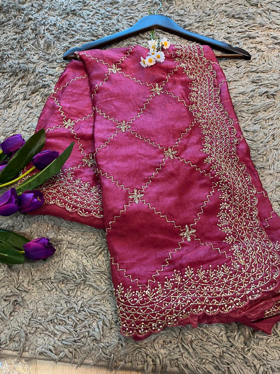 Dilruba Handworked Premium Fendy Satin Saree