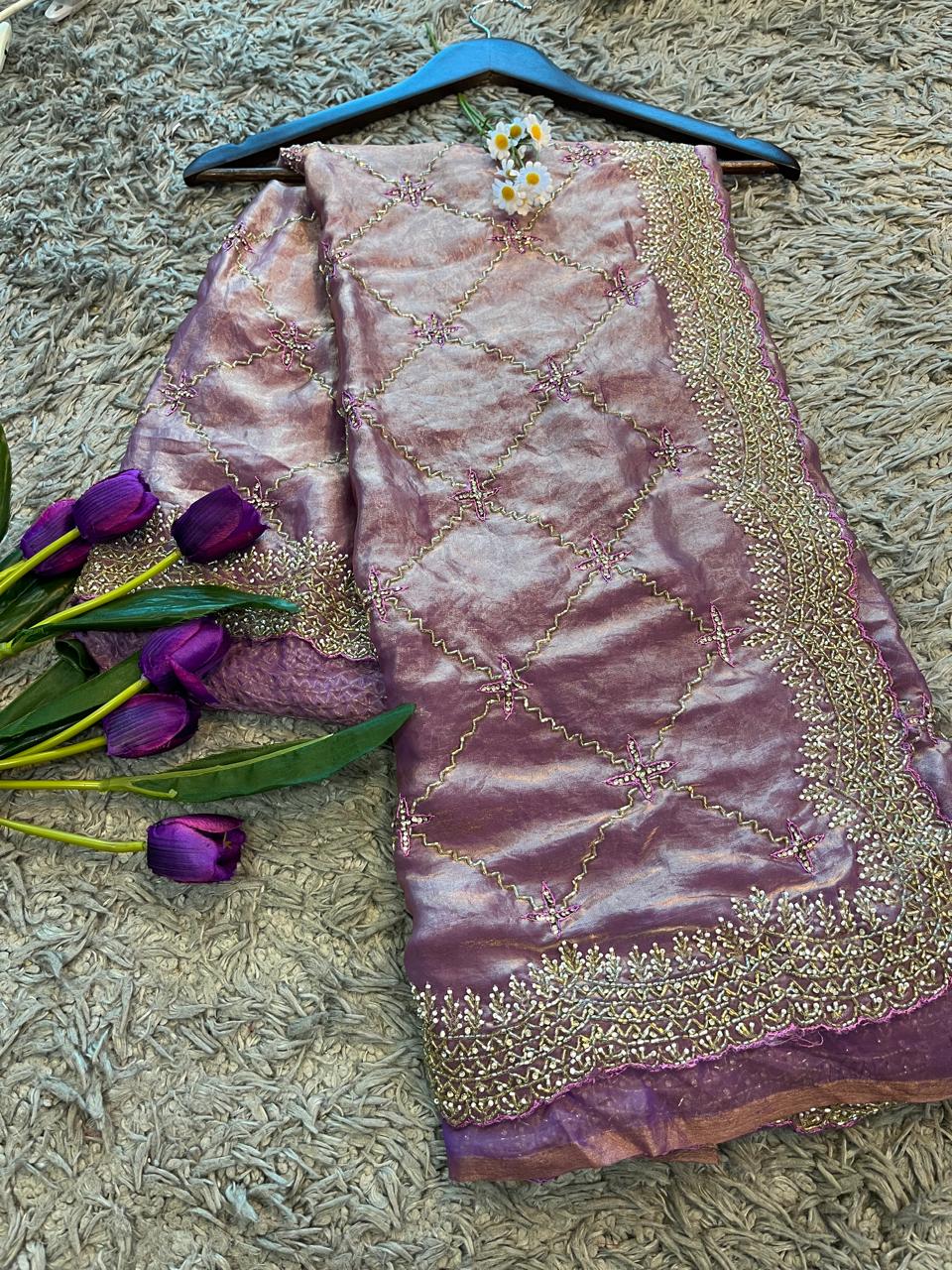 Dilruba Handworked Premium Fendy Satin Saree