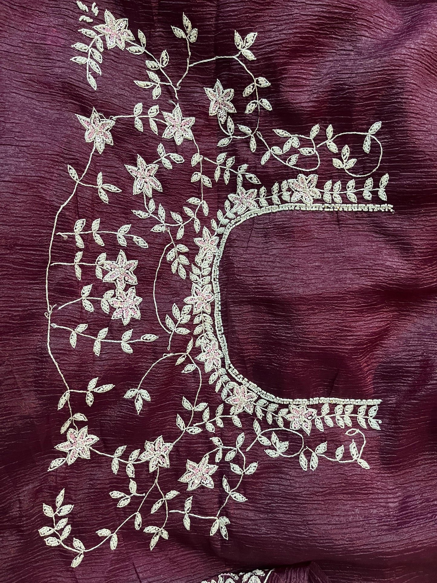 Shrishti Handworked Pure Crush Tissue sarees with pearl border