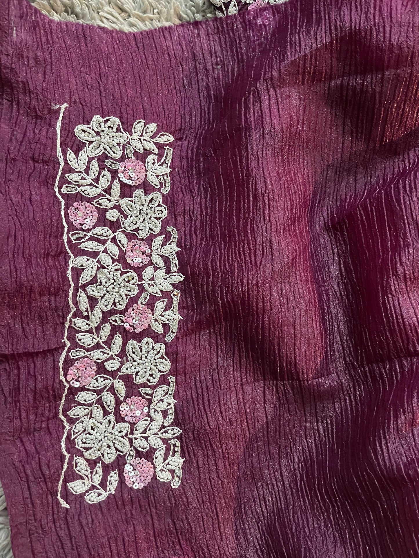 Shrishti Handworked Pure Crush Tissue sarees with pearl border