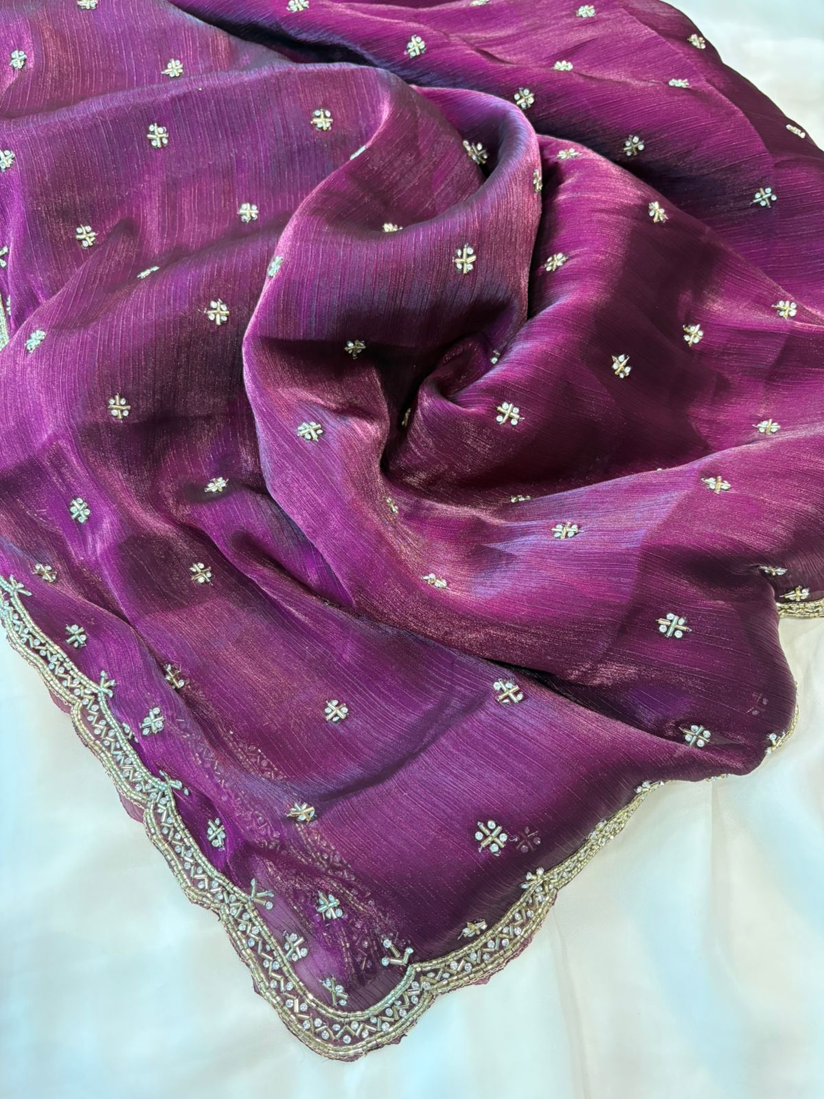 Satin Organza Saree in Flower Buta