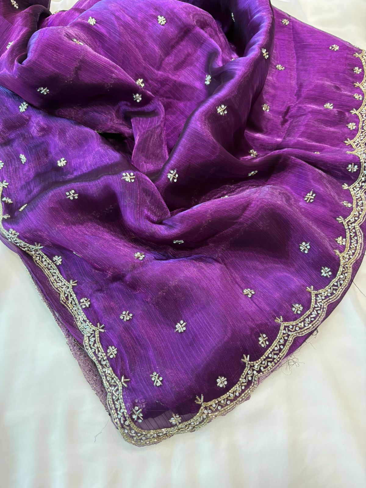 Satin Organza Saree in Flower Buta