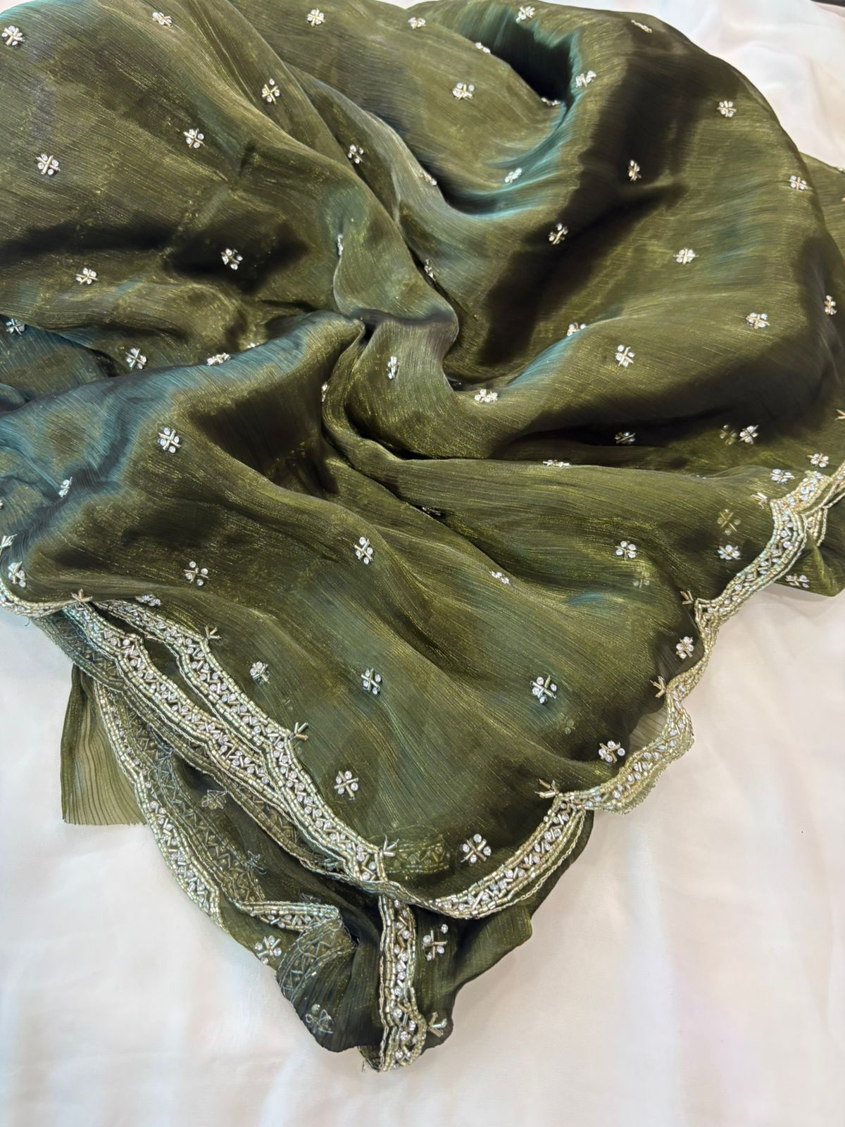 Satin Organza Saree in Flower Buta
