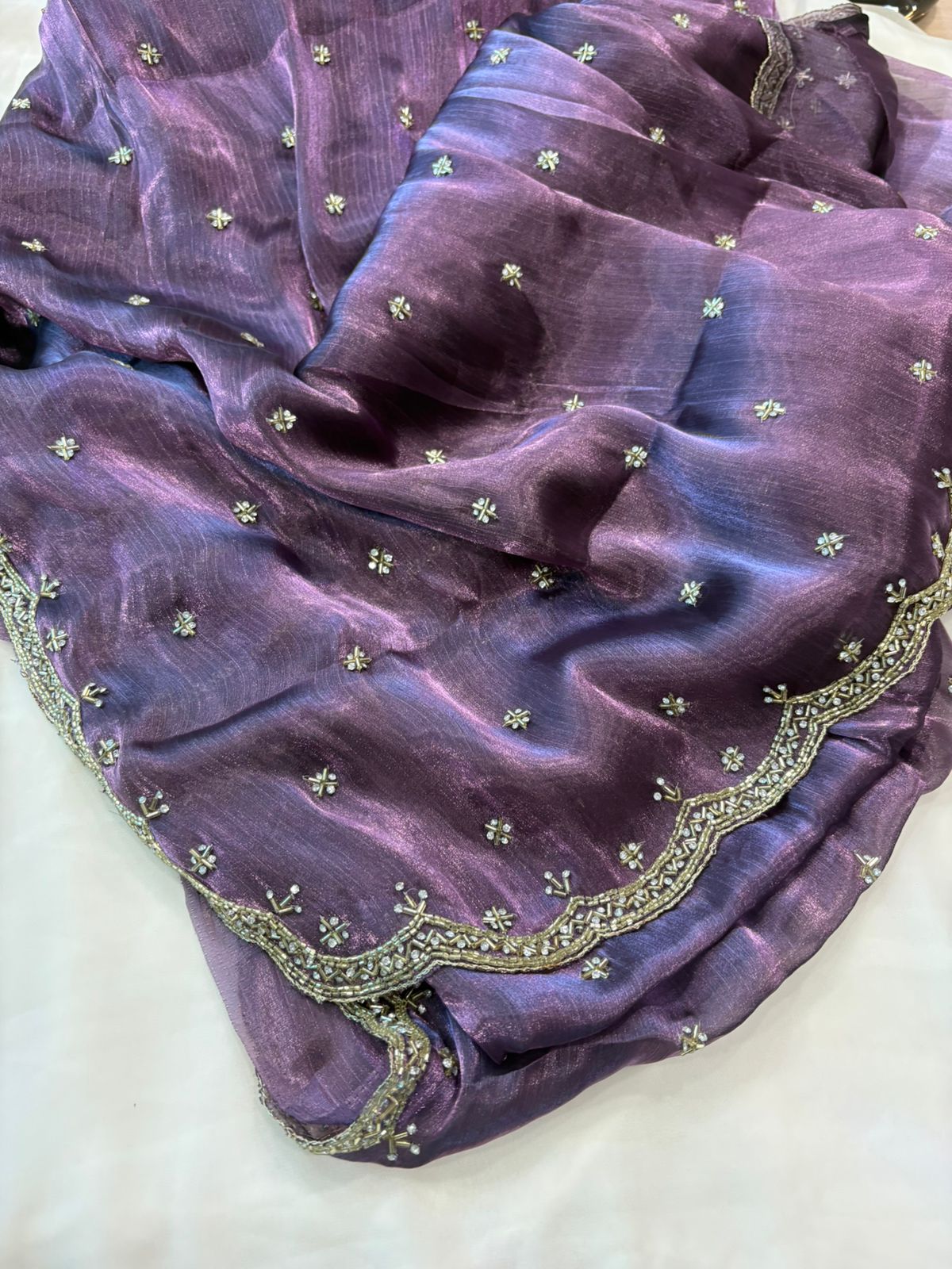 Satin Organza Saree in Flower Buta
