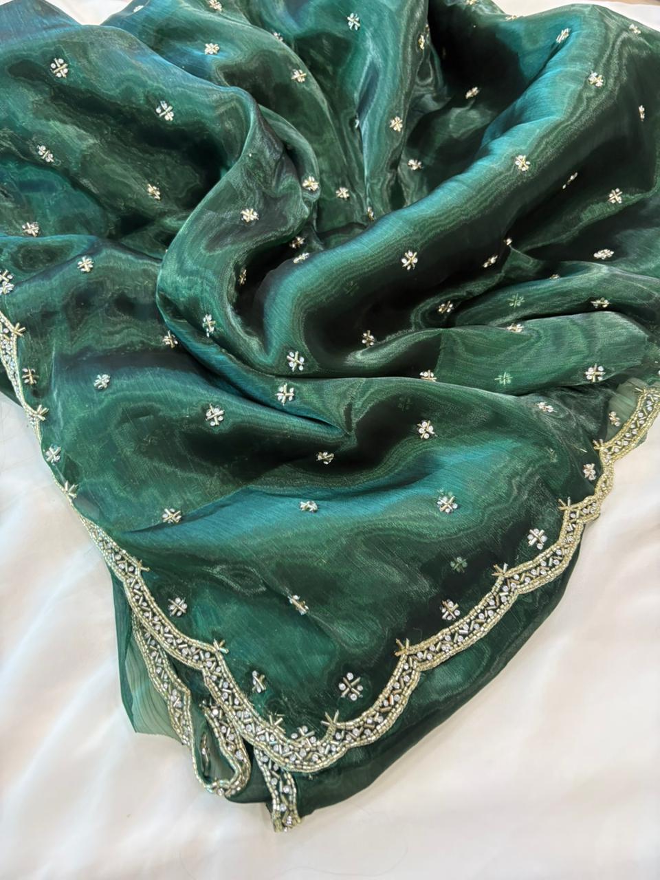 Satin Organza Saree in Flower Buta