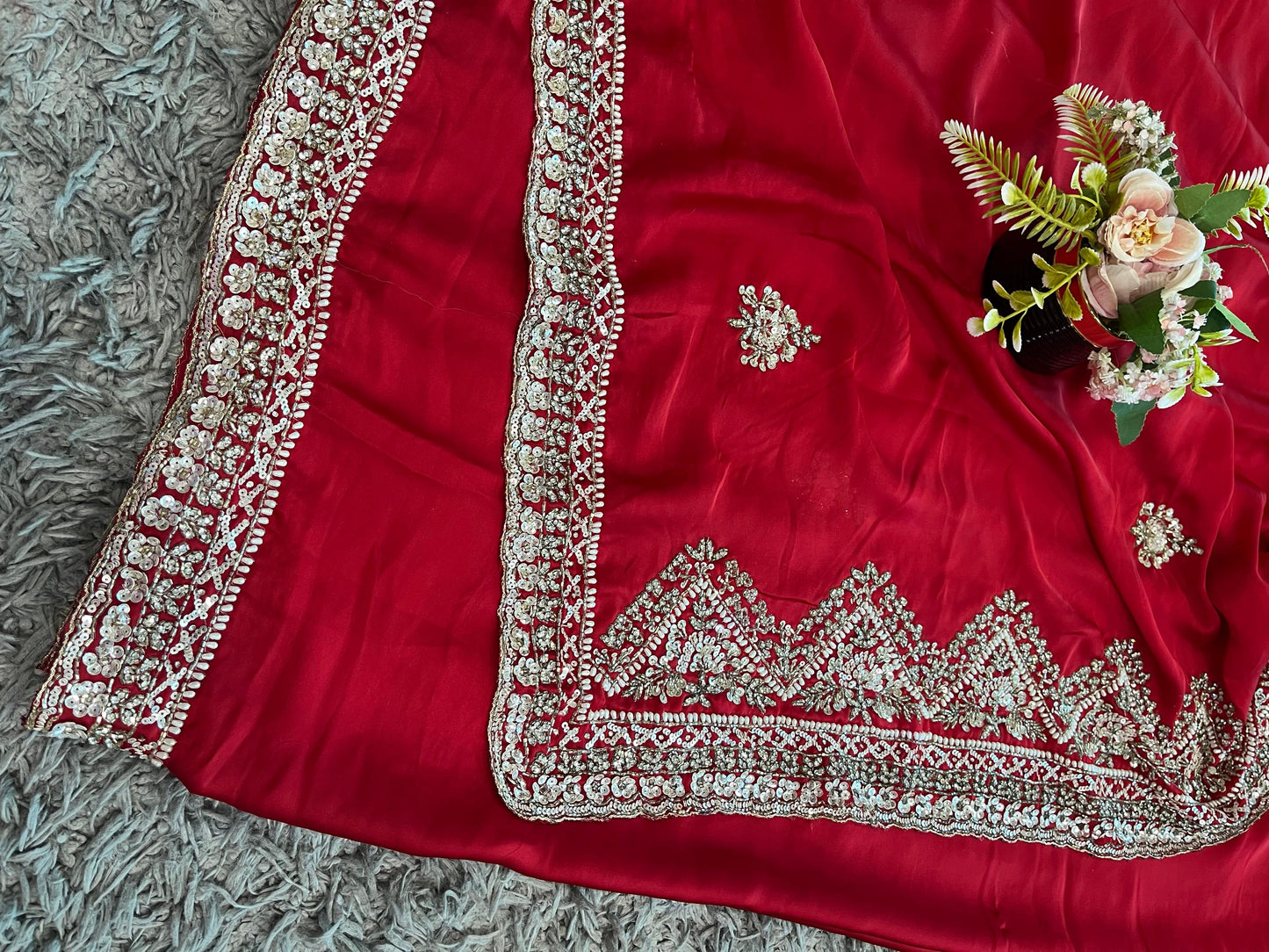 Lily Premium Satin Saree with exclusive handwork