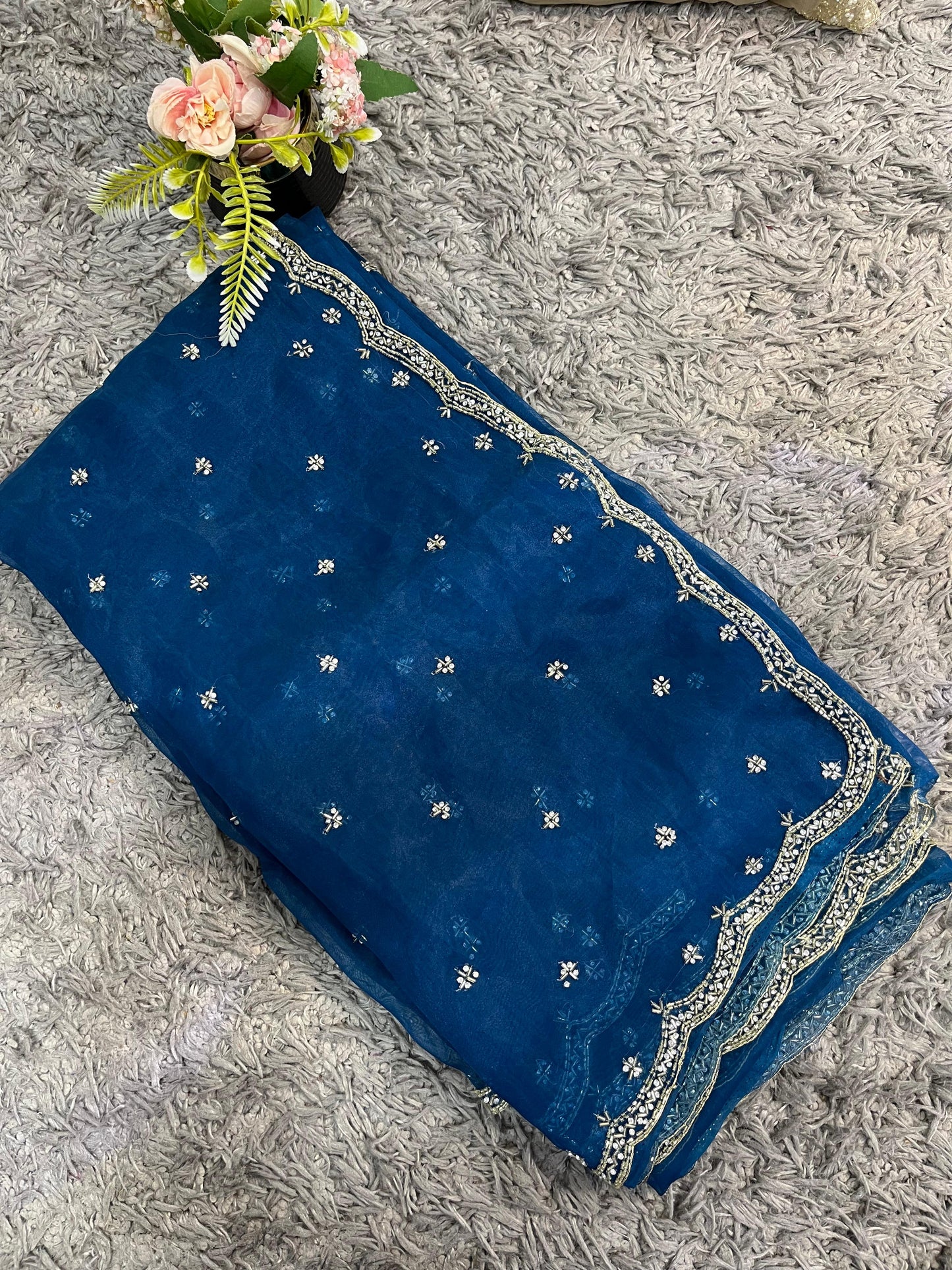 Handworked Tissue Organza sarees with allover Floral Butta