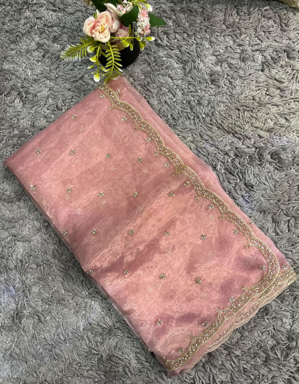 Handworked Tissue Organza sarees with allover Floral Butta