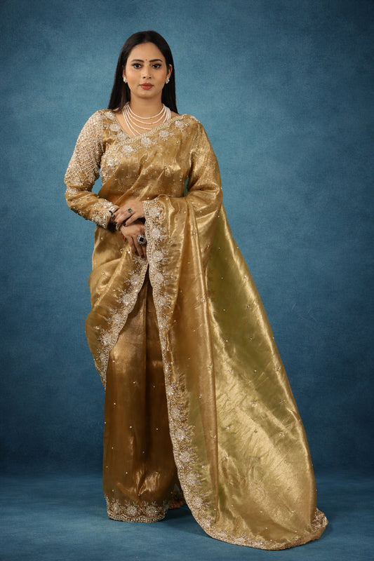 Khwab Exclusive Handworked Pure Tissue Saree with readymade full sleeve blouse