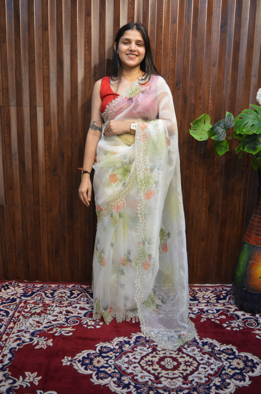 Priti Digital Print Tissue Organza Sarees