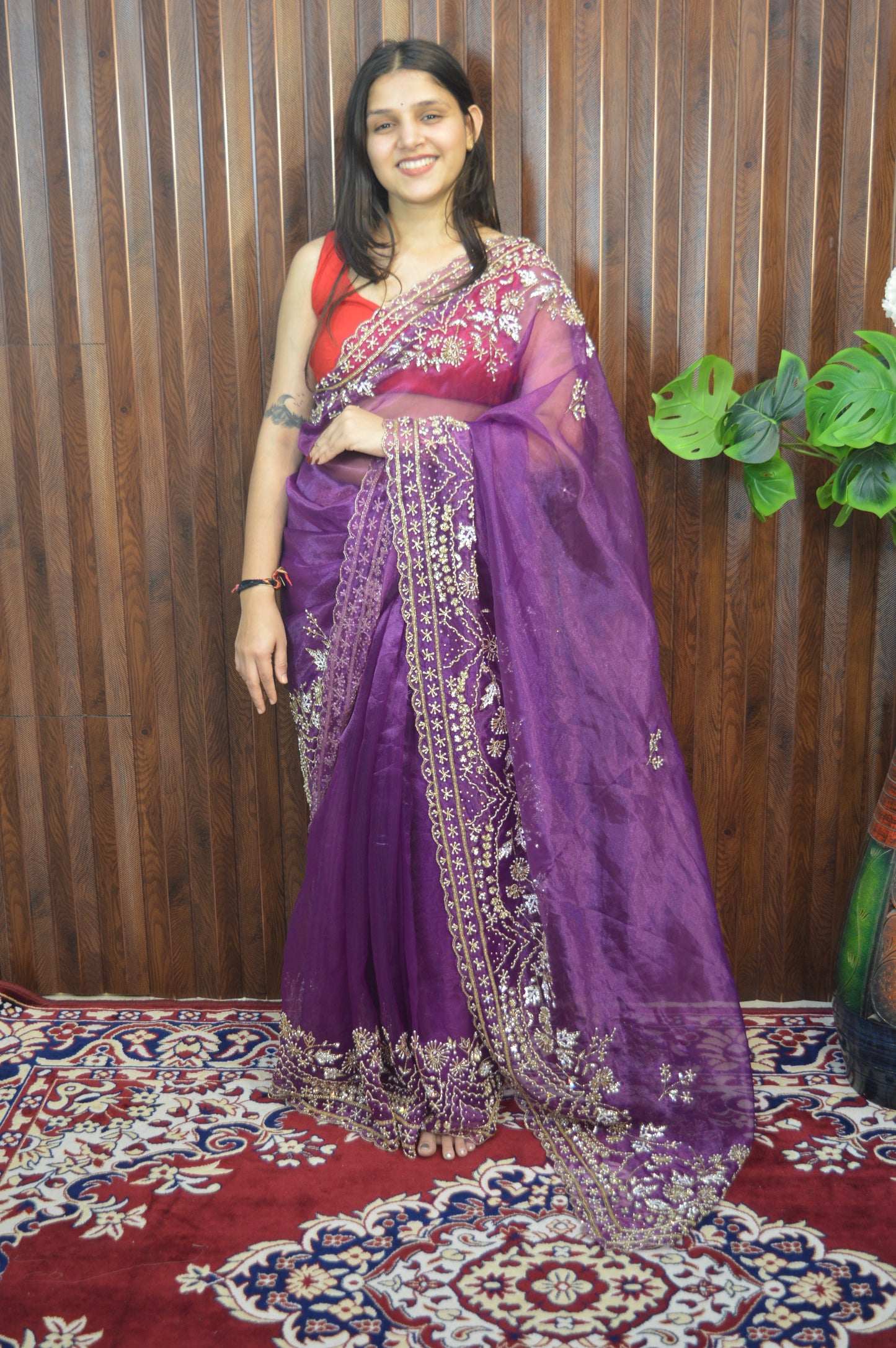 Gulmohar Tissue Organza Saree – Radiant Woven Luminosity