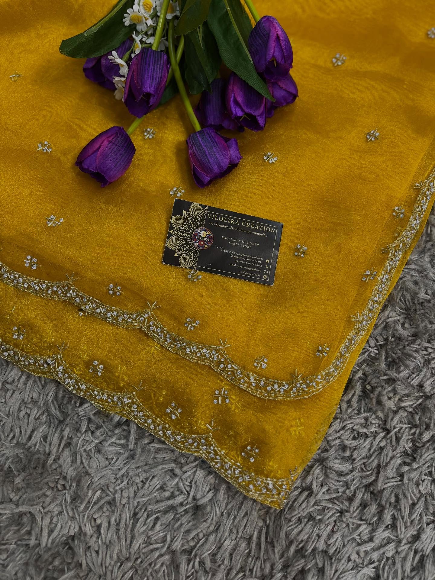 Handworked Tissue Organza sarees with allover Floral Butta