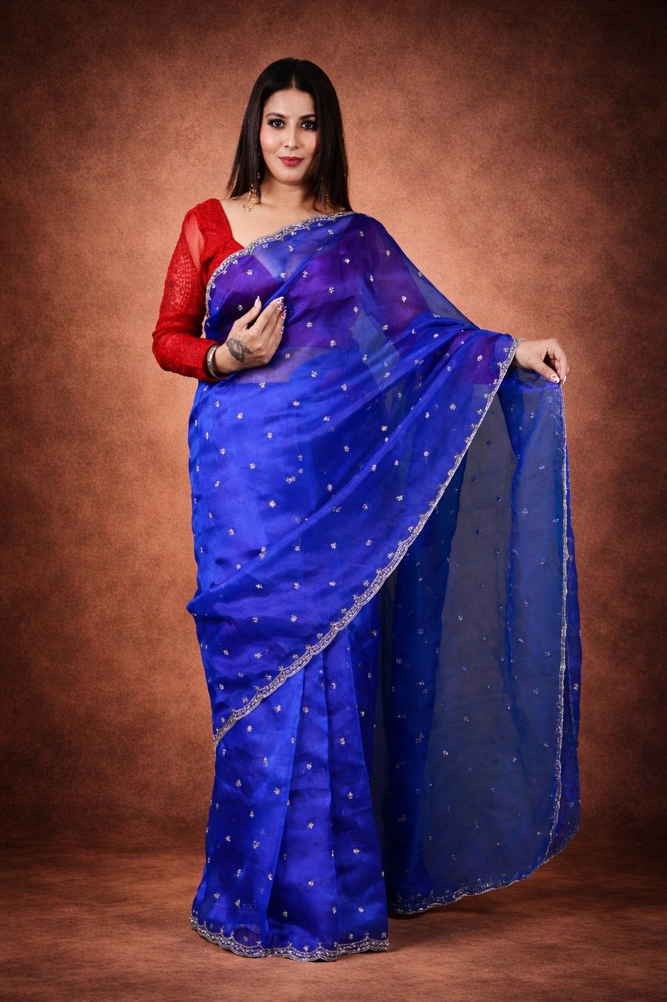 Handworked Tissue Organza sarees with allover Floral Butta