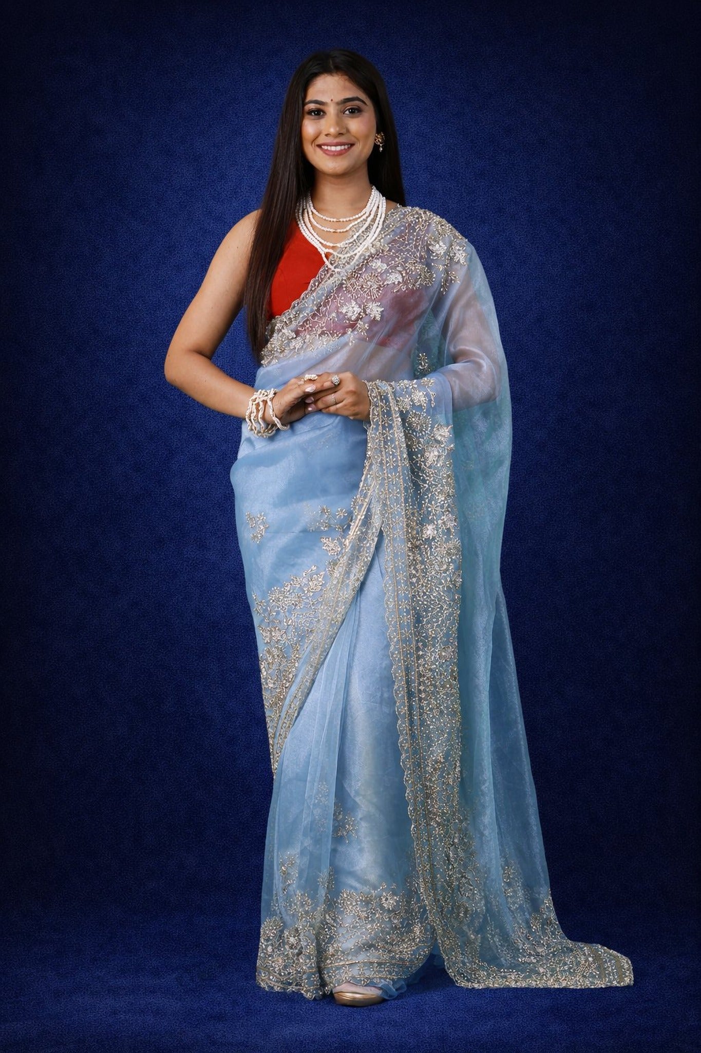 Gulmohar Tissue Organza Saree – Radiant Woven Luminosity