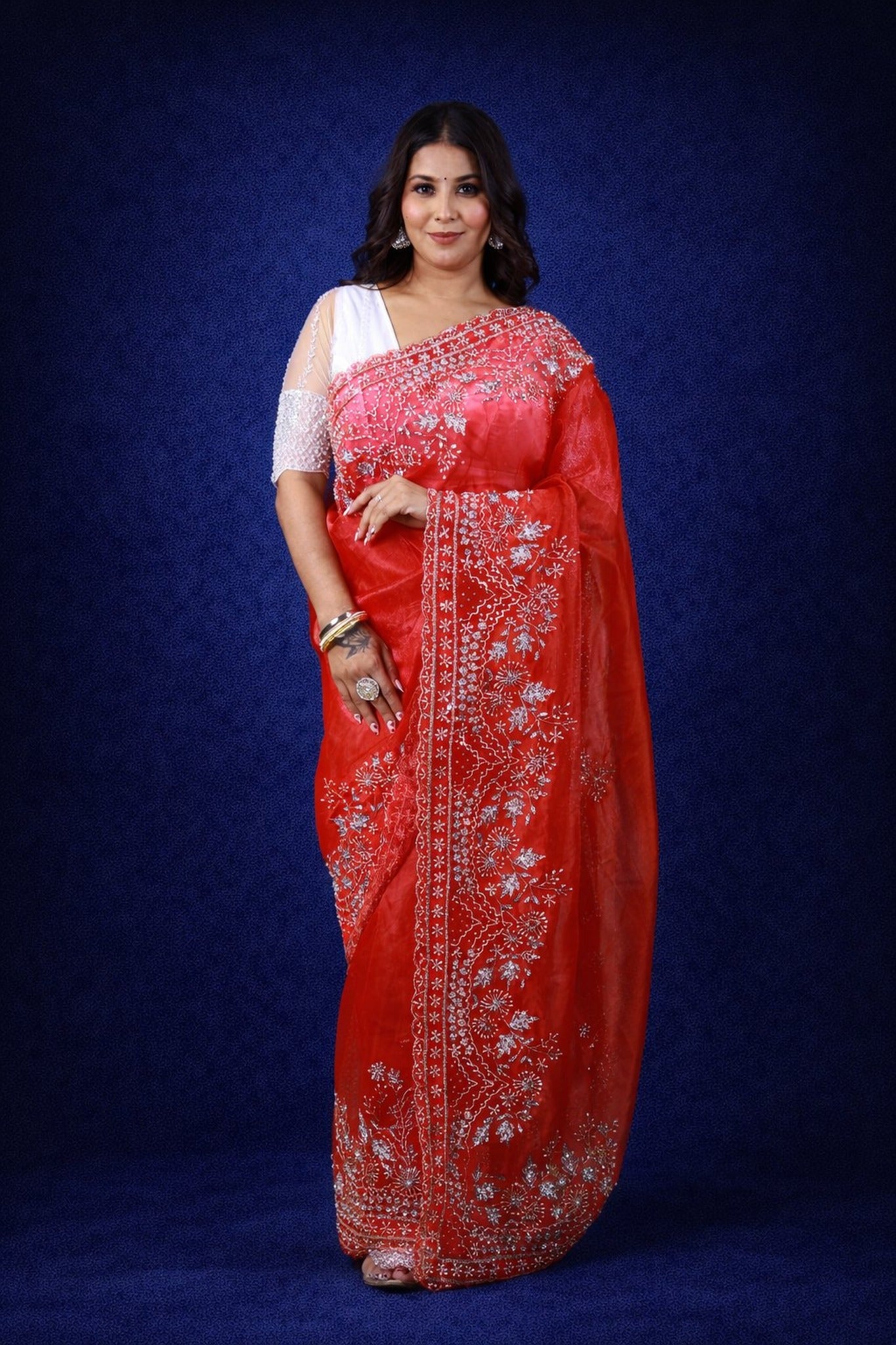 Gulmohar Tissue Organza Saree – Radiant Woven Luminosity