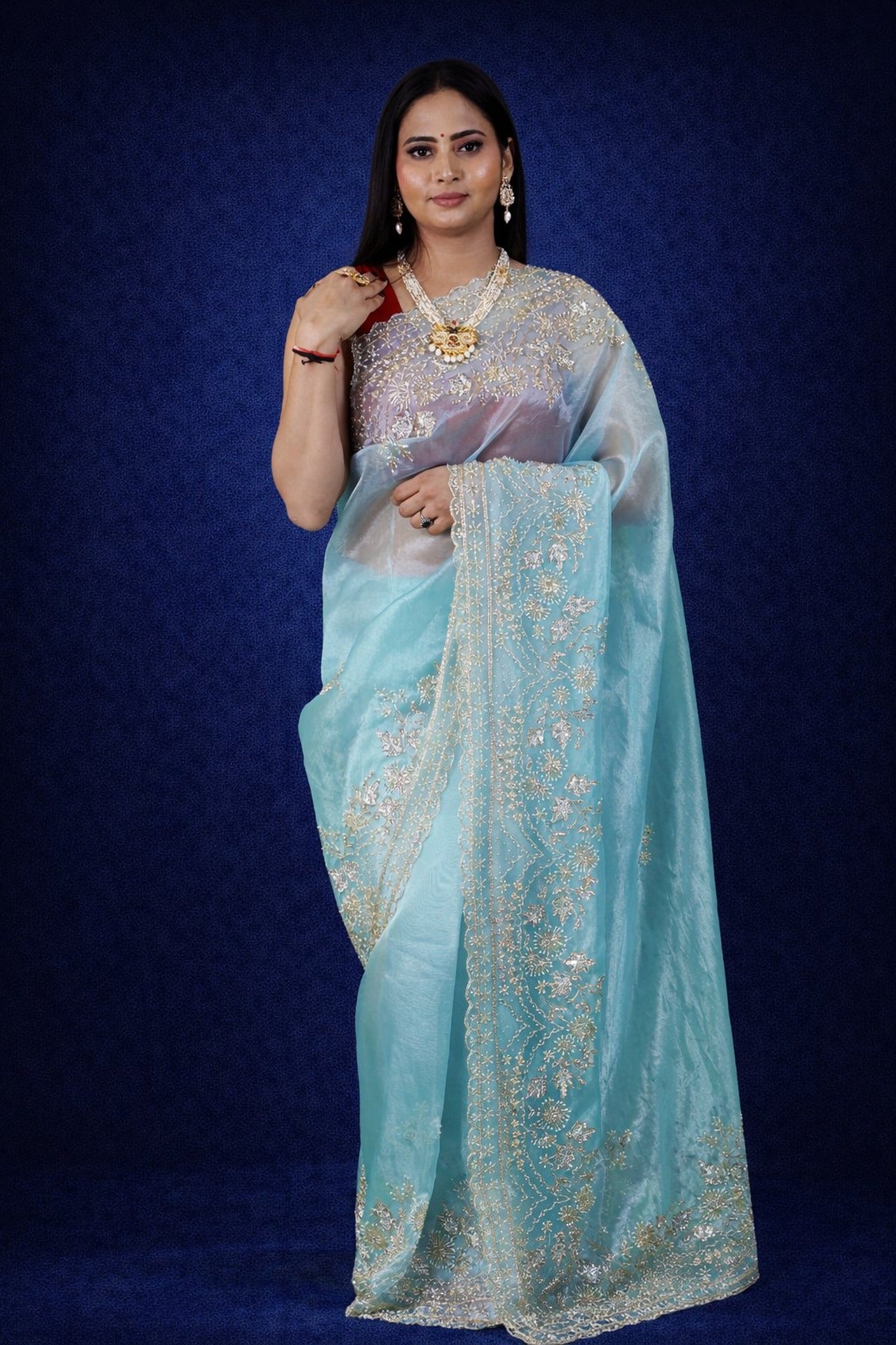 Gulmohar Tissue Organza Saree – Radiant Woven Luminosity