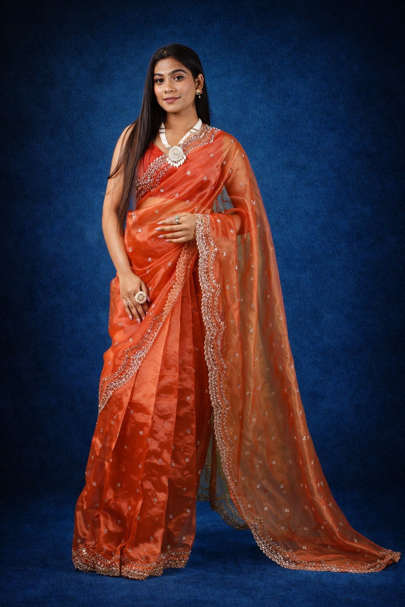 Dhamaka Tissue Organza saree in cutwork border
