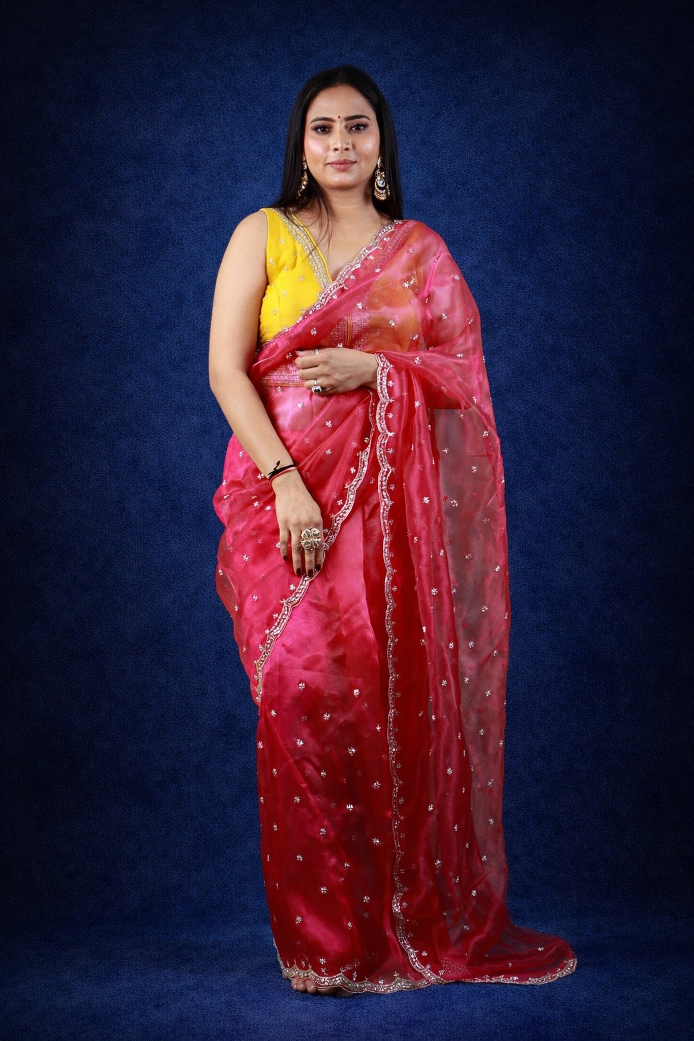 Handworked Tissue Organza sarees with allover Floral Butta