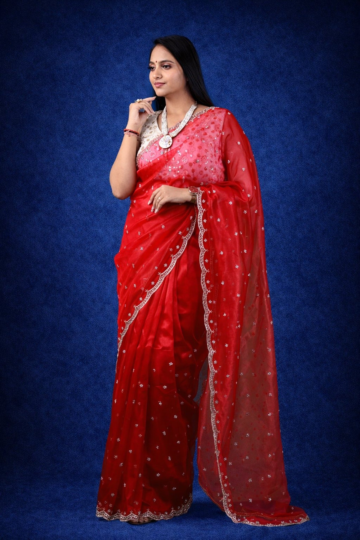 Handworked Tissue Organza sarees with allover Floral Butta